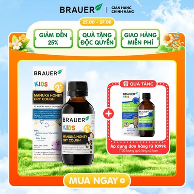 Siro BRAUER Manuka Honey Dry Cough - Giảm Ho Khan cho trẻ 2 tuổi (100ml)