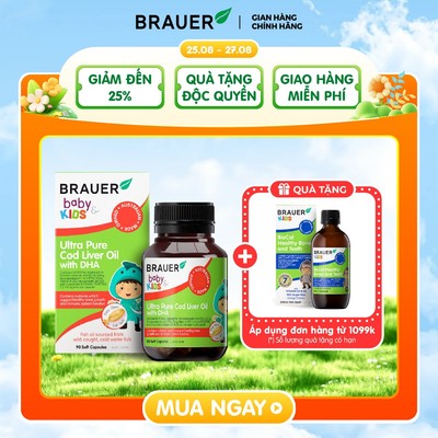 Vitamin BRAUER Baby & Kids Ultra Pure Cod Liver Oil with DHA - Bổ sung DHA tinh khiết cho trẻ từ 1 tuổi (90 viên nang)