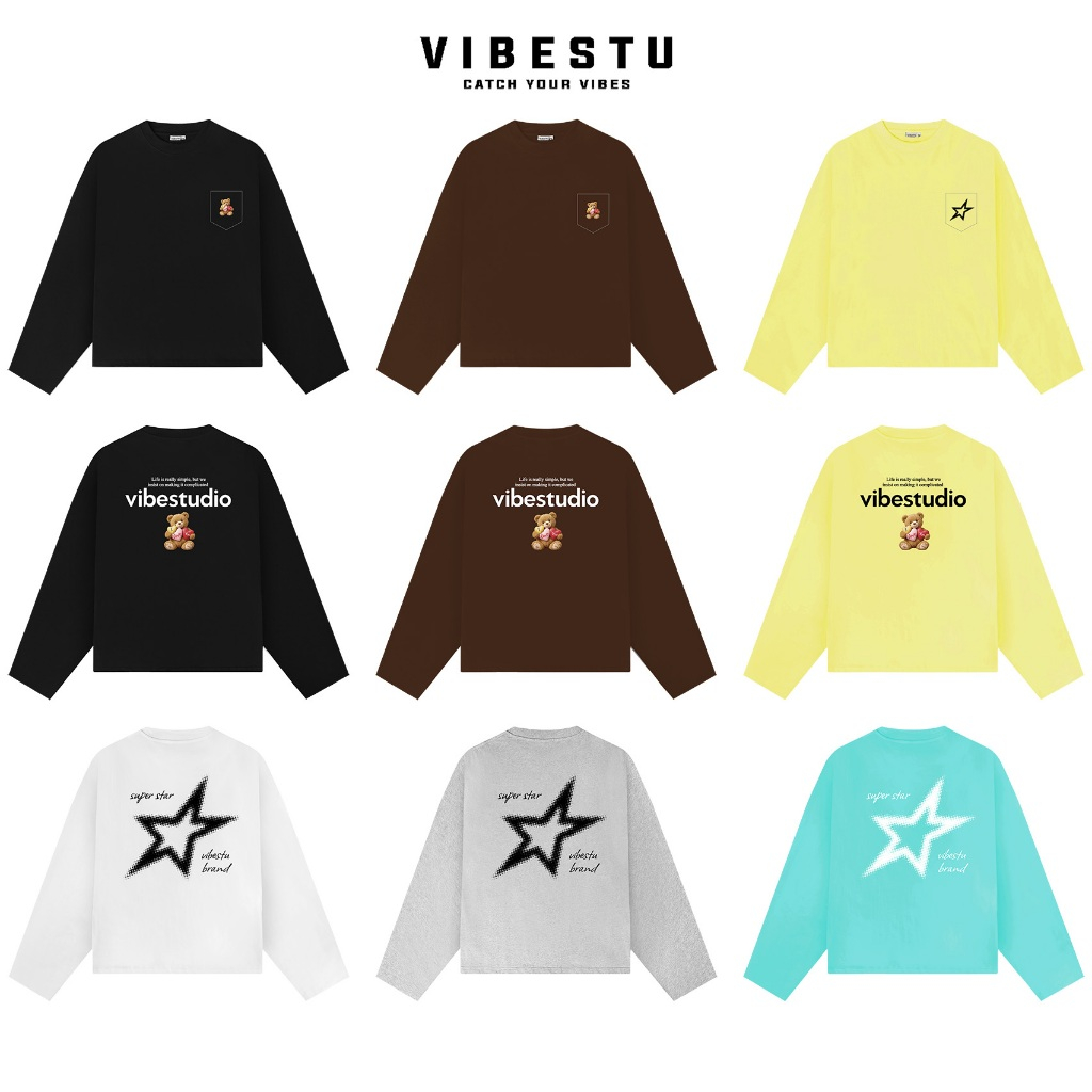 BTS Áo Thun Tay Dài Phối Túi Boxy VIBESTU - Áo Longsleev Unisex 250Gsm Cotton