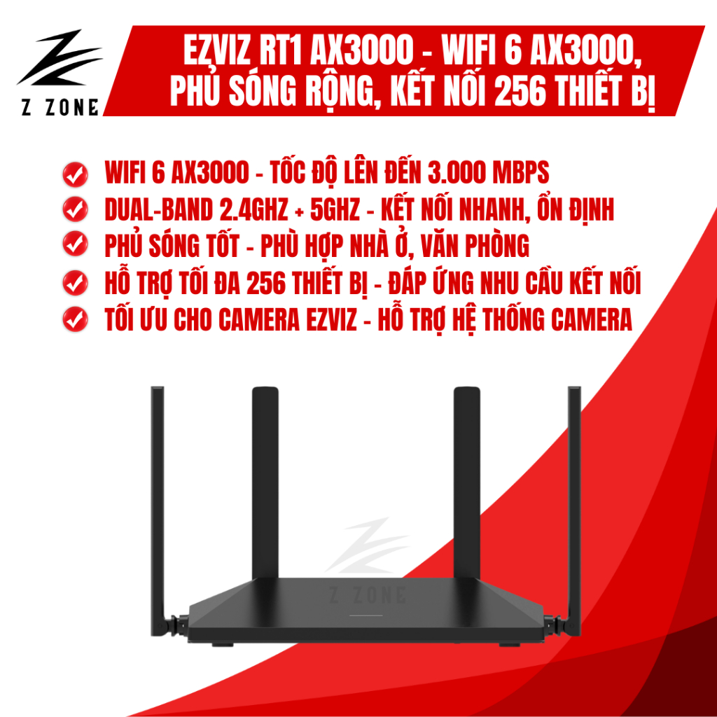Router Wifi6 EZVIZ RT1 AX3000 – WiFi 6 AX3000, Phủ Sóng Rộng, Kết Nối Nhiều Thiết Bị