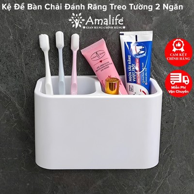 Kệ Để Bàn Chải, Kem Đánh Răng Kệ 2 Ngăn Kèm Miếng Dán Không Khoan Tường Chắc Chắn Tiện Lợi Chính Hãng Amalife