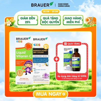 Combo Brauer Giảm ho khan & Bổ sung Vitamin C cho trẻ từ 2 tuổi(100ml&100ml)(Dry cough & Vitamin C)