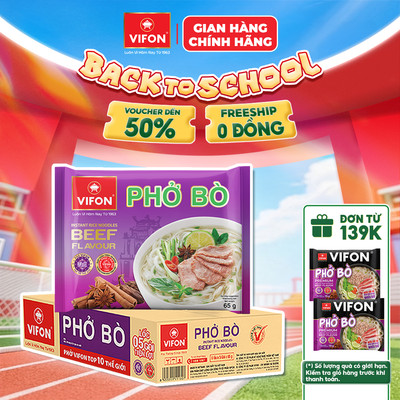 [VOUCHER HOT 10%] Thùng 30 Gói Phở Vifon 65g Ăn Liền Vị Bò/Gà/Chay Sợi Dai Nước Dùng Đậm Đà