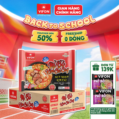 [VOUCHER HOT 10%] Thùng 24 gói Mì Bò Kim Chi Cay VIFON 105g / Gói