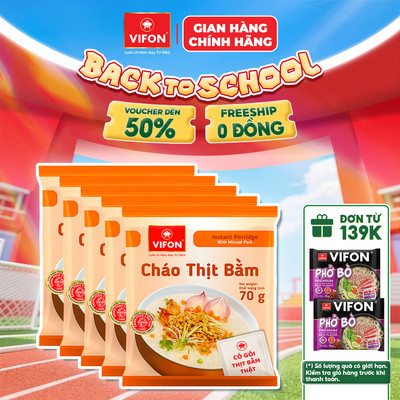 Set 5 Gói Cháo Thịt Gà/Bằm/Cháo Sườn/Nấm Đông Cô/Trứng Muối/Thịt Bò VIFON - Thịt Thật 70g/Gói