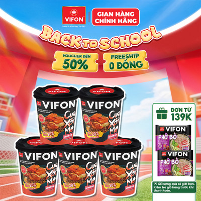 [VOUCHER HOT 10%] Set 5 Ly Mì Trộn VIFON 90g Vị Tôm Cháy Tỏi / Cua Xốt Me Sốt Đậm Đà Có Nắp Chắt Nước