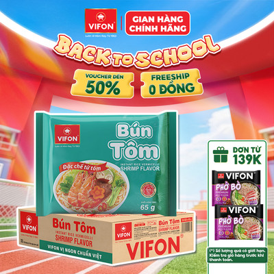 [VOUCHER HOT 10%] Thùng 30 Gói Bún Tôm Vifon 65g Vị Tôm Đậm Đà Sợi Bún Gạo Tinh Khiết