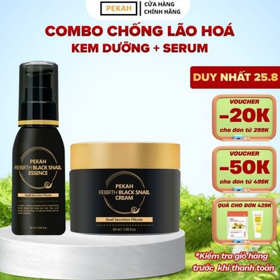 COMBO SERUM ốc sên trẻ hoá da PEKAH Black Snail Essence 60ml & KEM DƯỠNG ốc sên PEKAH Black Snail Cream 50ml
