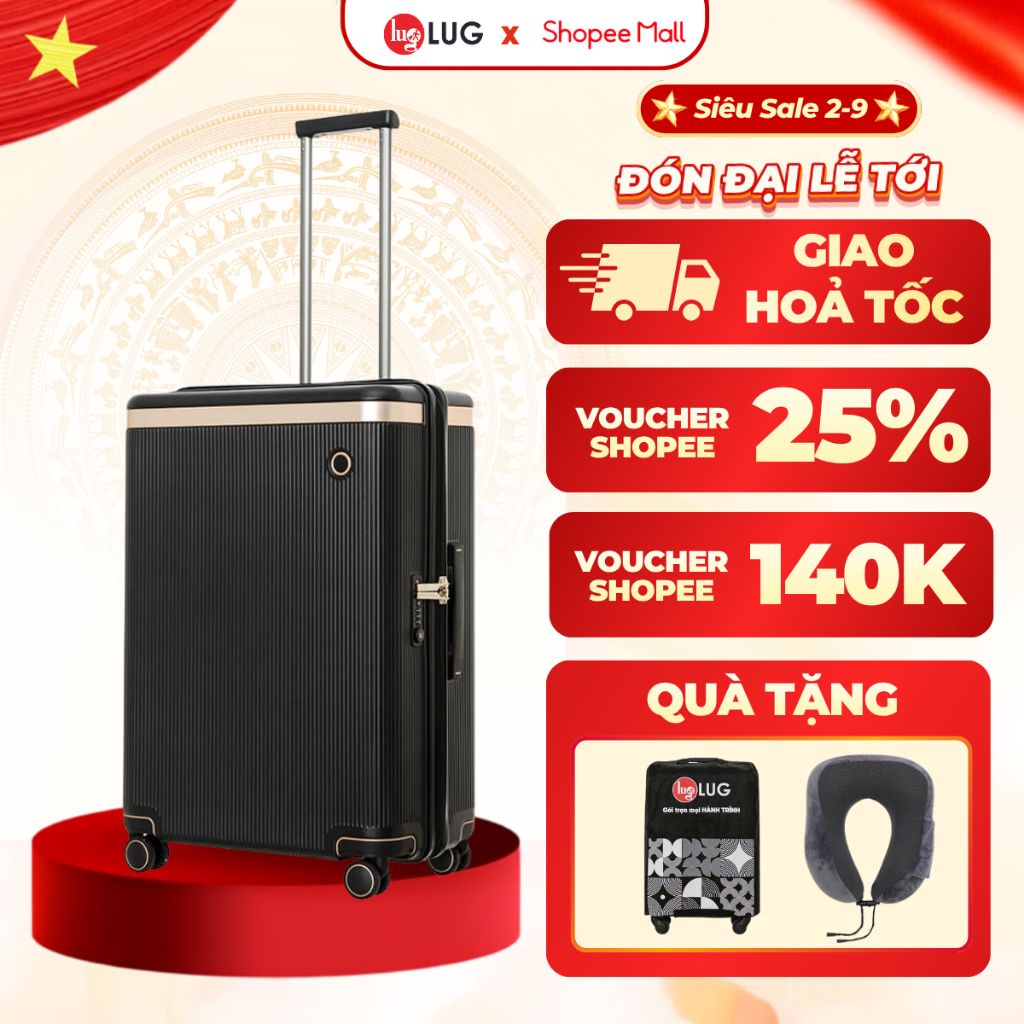 [VALI CAO CẤP] Vali Du Lịch LUG Echolac PC142A Size 20/24/28 Nhựa PC Chịu Lực Va Đập Tốt, Khóa TSA A