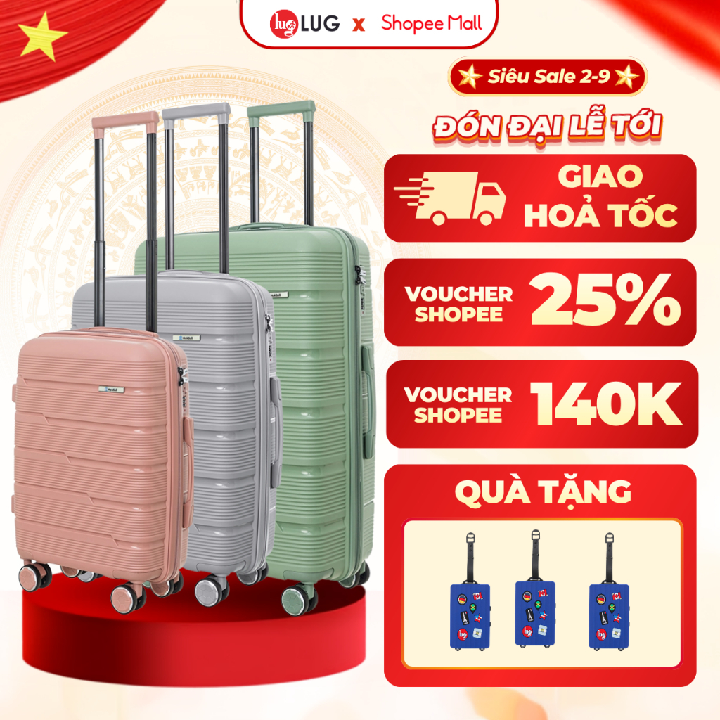 Combo 3 Vali Kéo LUG Holdall MP809 Size 20/24/28 Nhựa PP Chống Bể Vỡ - Khóa Số Âm Bảo Mật An Toàn