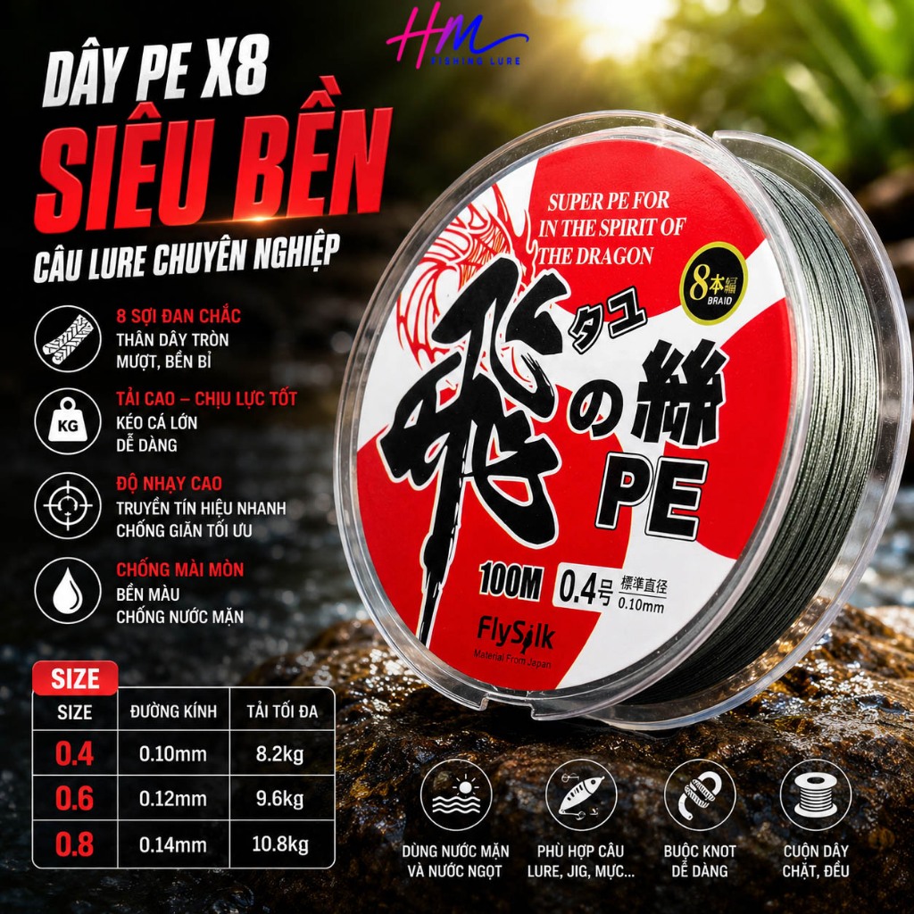 Dây Dù PE X8 Câu Lure Size 0.4 0.6, 0.8 – Dây PE 8 Sợi Siêu Bền, Tải Cao, Đan Chắc
