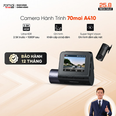 Camera hành trình 70mai A410 2.5K HDR ghi hình 2 mắt trước sau sắc nét, giám sát đỗ xe 24h