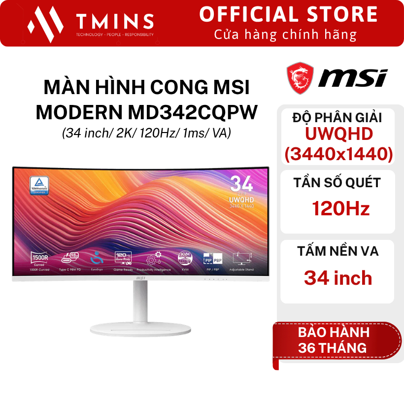 Màn Hình Cong MSI Modern MD342CQPW (34 inch/ 2K/ 120Hz/ 1ms/ VA) - Hàng Chính Hãng