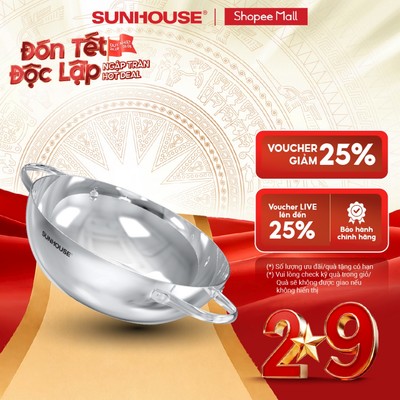 Chảo xào Inox 304 liền khối Sunhouse Healthy INxxM12 -  Tay cầm chống bỏng - 3 lớp liền khối - Dùng mọi loại bế mặt