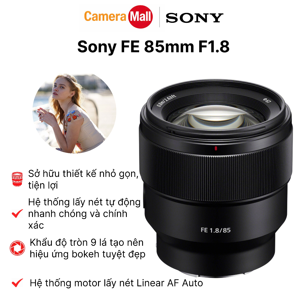 Ống kính Sony FE 85mm F1.8 - Hàng chính hãng - BH 12 Tháng
