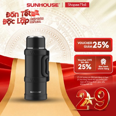Phích giữ nhiệt đa năng 2.0L inox 304 Sunhouse KS-TH2000VB/KS-TH2000VI - Inox 304 an toàn - Quai xách gấp gọn tiện