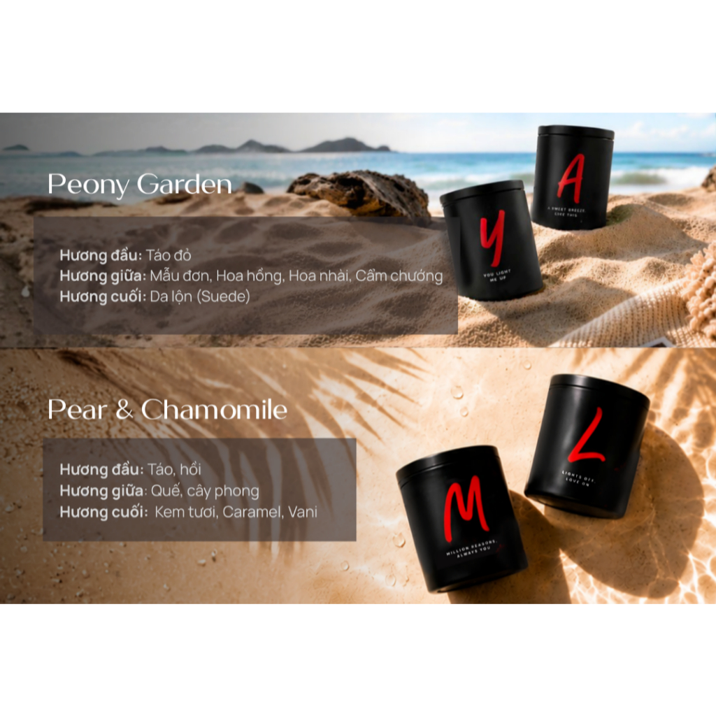 Nến Thơm Pear & Chamomile (L.M) – FLIRT Candle ALPHABET 220g – Khắc Tên Theo Yêu Cầu, Quà Tặng Người