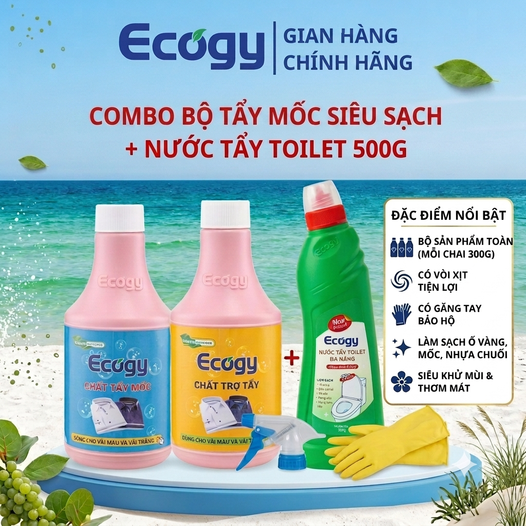 COMBO 𝗧𝗮̂̉𝘆 𝗺𝗼̂́𝗰 siêu sạch Ecogy 600g/ 2 chai + 𝐓𝐨𝐢𝐥𝐞𝐭 Ecogy 500g
