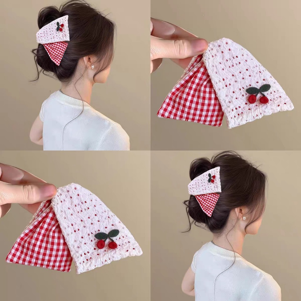 Triangle Hair Claw Clip For Women Girls Cherry Checkered Hair Accesssories Blue Checkered Claw Clip 