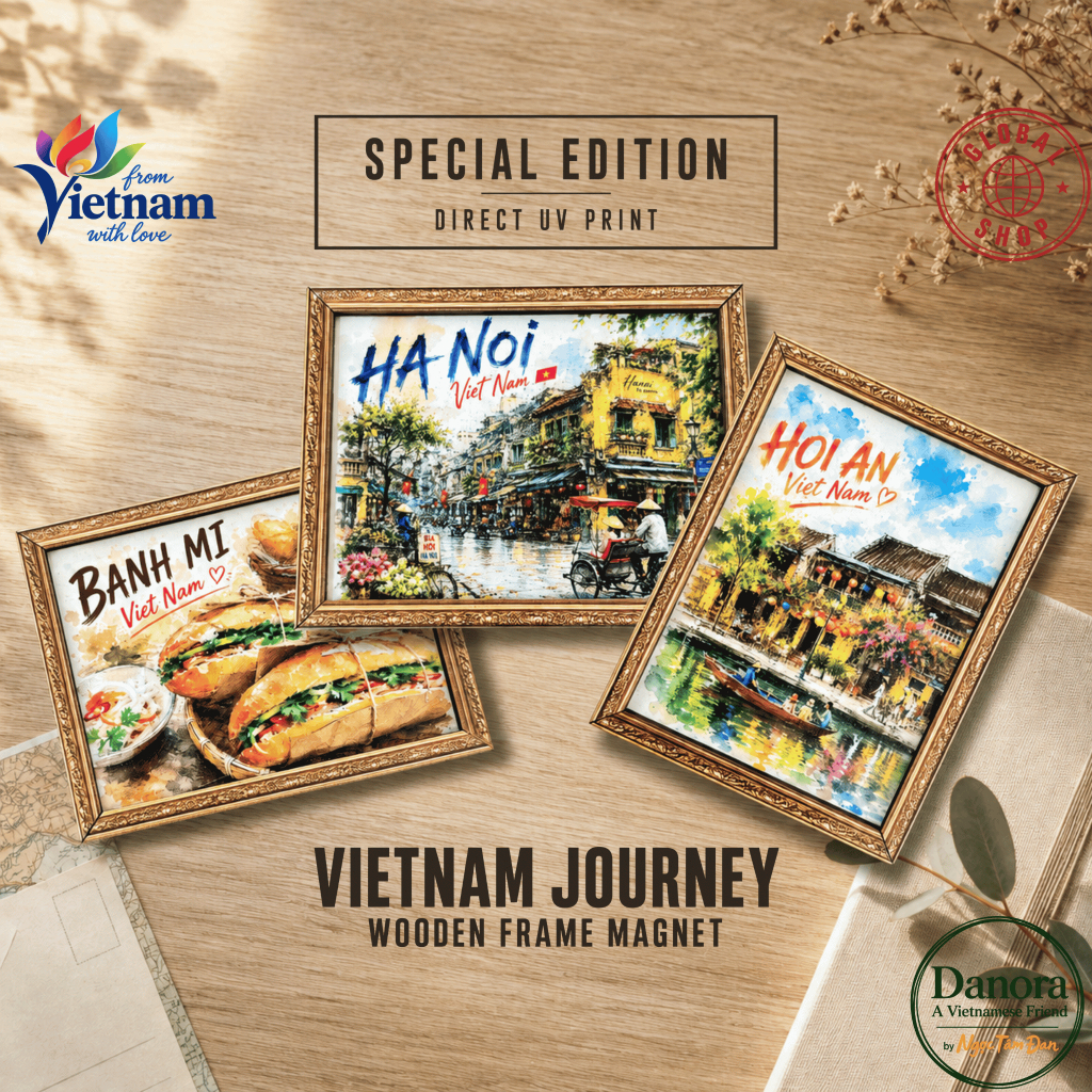 Nam Châm Tủ Lạnh Khung Gỗ Việt Nam, Magnet Địa Danh & Ẩm Thực, Quà Tặng, Vietnam Wooden Fridge Magne