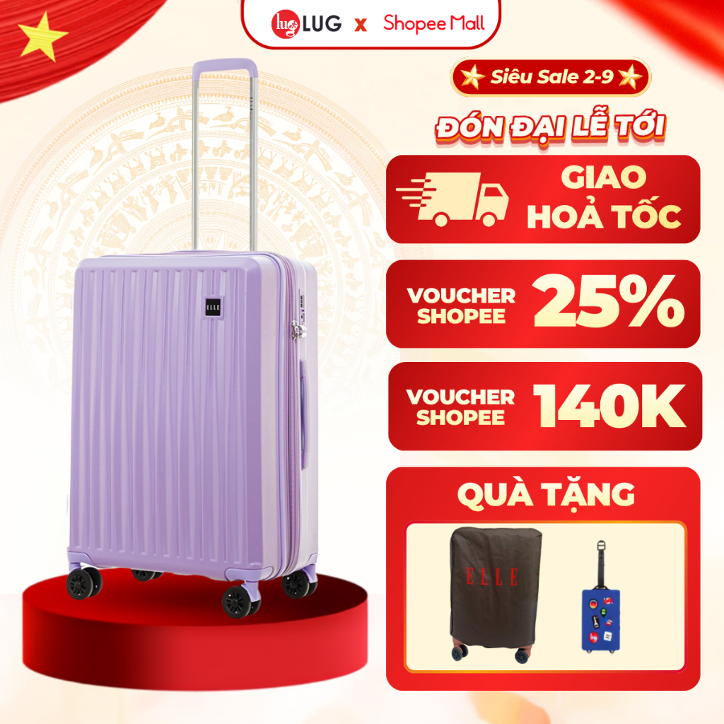 Vali Du Lịch LUG ELLE EL31267 Size 20/24/28 Nhựa ABS+PC, Khóa TSA An Ninh Quốc Tế, Ngăn Mở Rộng 25%