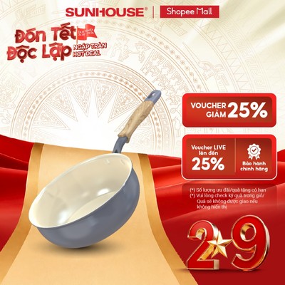 Chảo sâu phủ sứ đáy từ Sunhouse Healthy SDPxxM - Chống dính Ceramic - Bắt từ nhanh, dùng trên mọi loại bếp