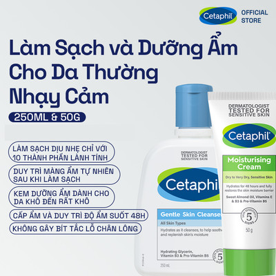 Combo Sữa rửa mặt Gentle Skin Cleanser 250ml và Kem dưỡng Cetaphil Moisturizing Cream 50g cho da nhạy cảm