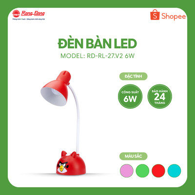 Đèn bàn học Rạng Đông RD-RL-27.V2 6W, bảo vệ thị lực, cổ xoay linh hoạt cho học sinh sinh viên