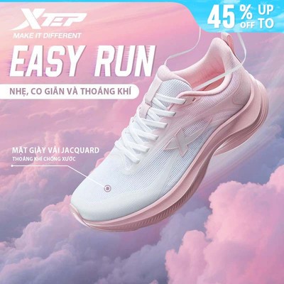 XTEP Easy run Giày chạy nữ mùa hè mới, lưới thoáng khí, nhẹ và thoải mái, giày thể thao giảm sốc, phù hợp chạy 5KM+