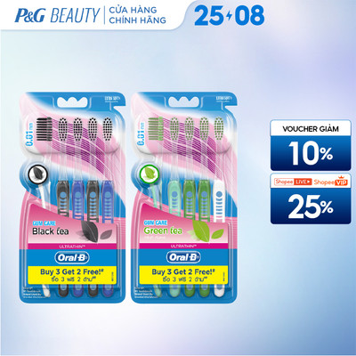 Bàn Chải ORAL-B Tinh Chất Trà Xanh/ Trà Đen - Vỉ 5 cây