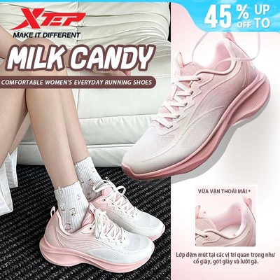 [5KM+] XTEP MILK CANDY Giày chạy bộ nữ mùa hè kiểu mới, lưới thoáng khí, hỗ trợ vòm chân, giày thể thao giảm chấn