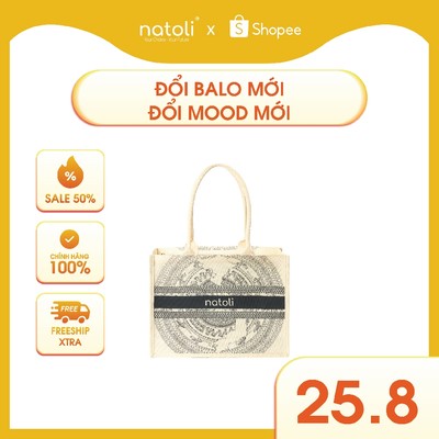 Túi cói vintage, túi đi biển NATOLI đi du lịch, đi chơi có khóa kéo đựng đồ tiện lợi BST Artisan Eco Jute Tote T36