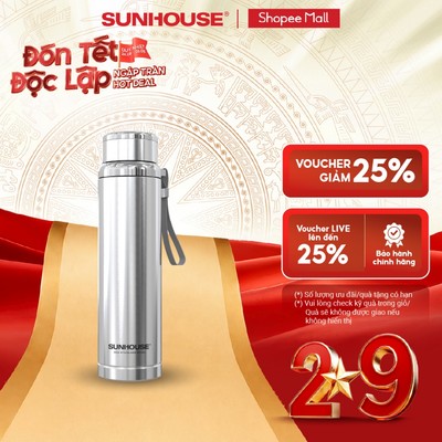 Bình giữ nhiệt Flexi 720 ml Sunhouse KS-TU720 - Inox 304 - Giữ nóng & lạnh tới 6h - Quai xách mềm tiện lợi