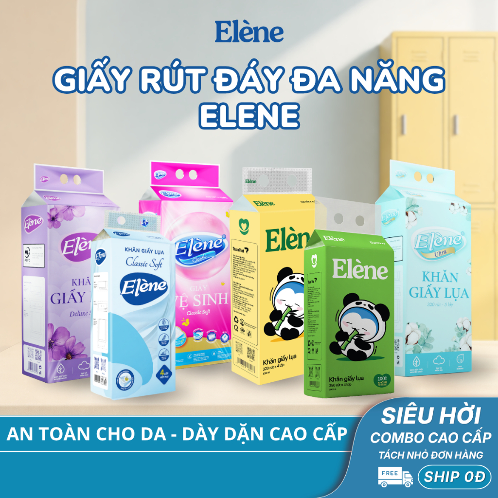COMBO 4/6/10 BỊCH Giấy Rút Đáy Đa Năng Elene 4 Lớp Cao Cấp, Mềm Mịn, An Toàn