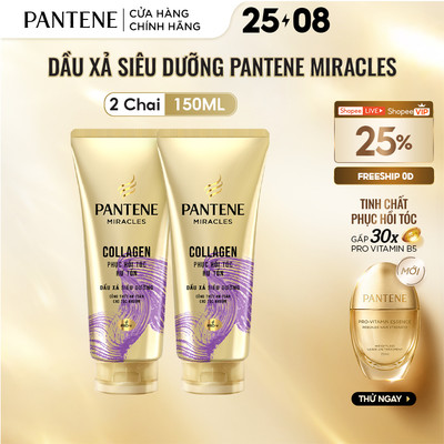 Combo 2 Dầu Xả Siêu Dưỡng PANTENE Miracles Ngăn Rụng Tóc Biotin/ Phục Hồi Hư Tổn Collagen - Tuýp 150mlx2