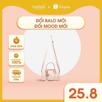 Túi đeo chéo da NATOLI, túi trống mini da chống nước nhiều ngăn thời trang BST Trendy Bowling Bag T37