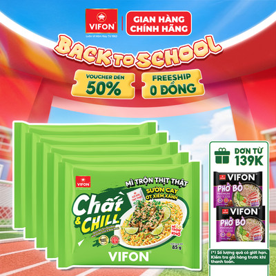 [VOUCHER HOT 10%] Set 5/10 Gói Mì Trộn Thịt Thật Sườn Cay Ớt Xiêm Xanh VIFON 85gr Đậm Vị, Tiện Lợi