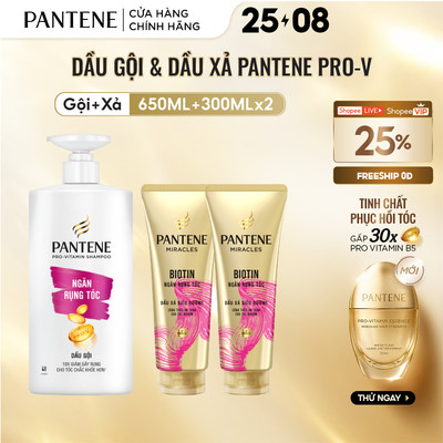 Combo Dầu Gội PANTENE Pro-V Và Dầu Xả Siêu Dưỡng Ngăn Rụng Tóc - Chai 650ML & 300MLx2