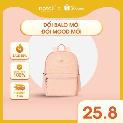 Balo da nữ đi học NATOLI chống nước nhiều ngăn đựng laptop cao cấp BST Unisex Leather School Backpack B27