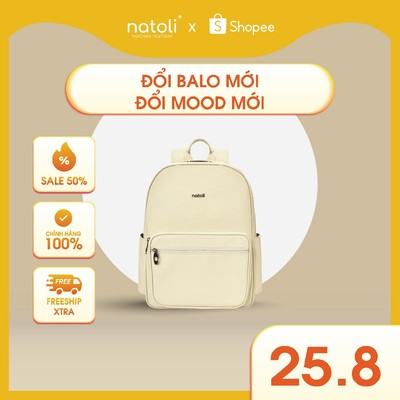 Balo da đi học nam nữ NATOLI, chống nước nhiều ngăn, đựng laptop cao cấp BST Unisex Leather School Backpack B27