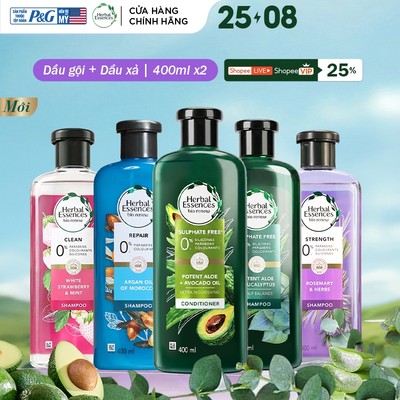 Combo 2 Dầu Gội, Dầu Xả Thiên Nhiên Thuần Chay Herbal Essences 400ml (Phục hồi hư tổn/ Giảm gãy rụng/ Detox sạch sâu)