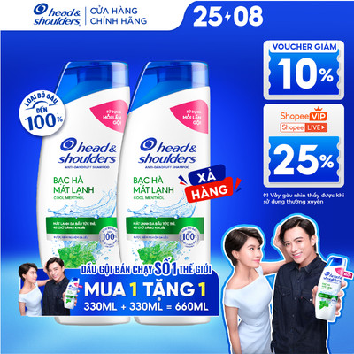 Mua 1 Tặng 1 - Dầu Gội Sạch Gàu HEAD & SHOULDERS Bạc Hà/ Giảm Ngứa Da Đầu Chai 330ml x 2