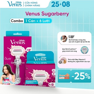 [MỚI] Combo Dao Cạo Nữ GILLETTE VENUS Comfortgilde Hương Olay Sugarberry Với Dải Bôi Trơn - 1 Cán + 6 Lưỡi
