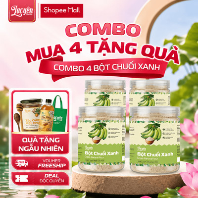 Combo 4 Hũ Bột Chuối Xanh Lạc Yên Foods - Nguyên Chất Từ Chuối Xanh Hỗ Trợ Tiêu Hóa