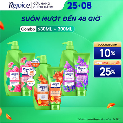 Combo Dầu Gội Xả REJOICE 3 Trong 1 Với Dưỡng Chất Từ Tinh Dầu Argan Siêu Mềm Mượt /Hoa Hồng JeJu/ Lavender 630ML+300ML