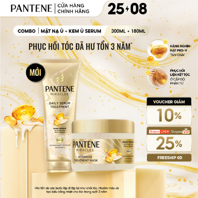 Combo 2 Kem Ủ Tóc Serum & Mặt Nạ Ủ Tóc Chuyên Sâu PANTENE Miracles Phục hồi liên kết tóc - Tuýp 180ML & Hộp 300ML