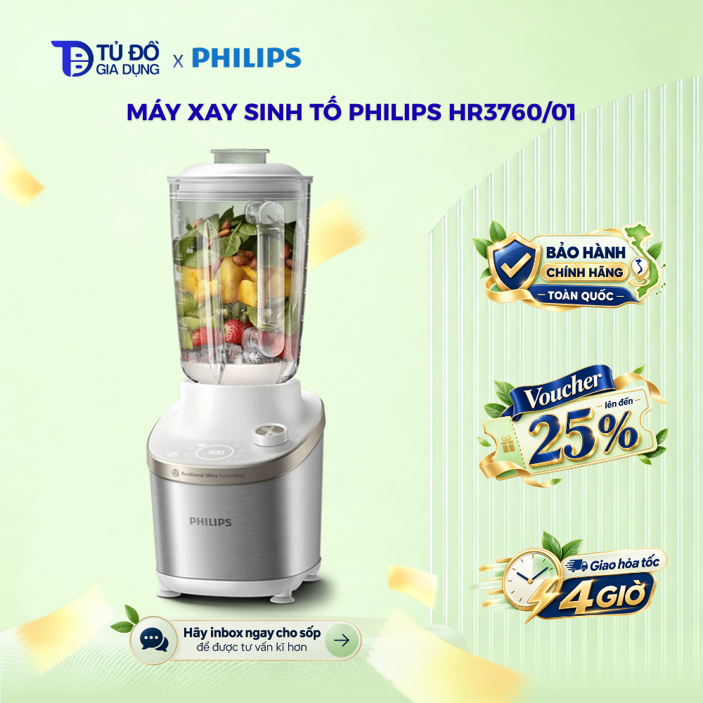 Máy xay sinh tố PHILIPS HR3760/01 | Công suất 1500w | Màn hình cảm ứng| Công nghệ ProBlend Ultra