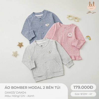 ÁO KHOÁC BOMBER MODAL 2 BÊN TÚI DÀNH CHO BÉ LIL LITTLE LOVE [MỀM MỊN, GIỮ ẤM TỐT ] (6DAK03,6DAK04)