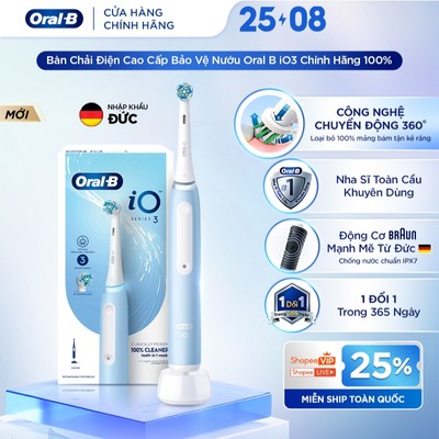 [MỚI 2026] Bàn Chải Điện ORAL B iO3 Chính Hãng, BH 1 Đổi 1, Công Nghệ Bảo Vệ Nướu Chủ Động, Sạch Sâu, Chống Nước IPX7