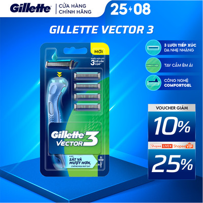 [MỚI] Dao Cạo Râu GILLETTE VECTOR 3 - Cạo Sát, Êm Mượt, Tối Ưu Mọi Chuyển Động